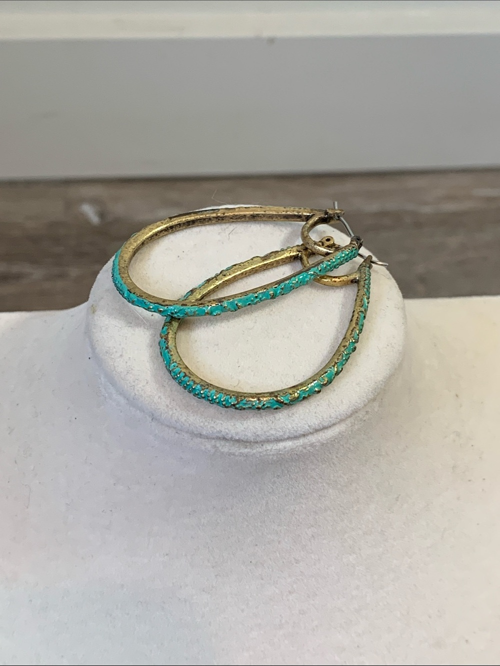 Gold-Tone Teardrop Hoop Earrings with Turquoise Accent
